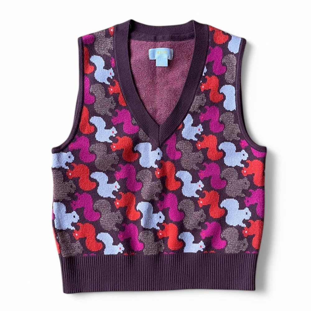 RARE Maeve Anthropologie Sweater Vest. Fun sparkly squirrel pattern! Size XS-S